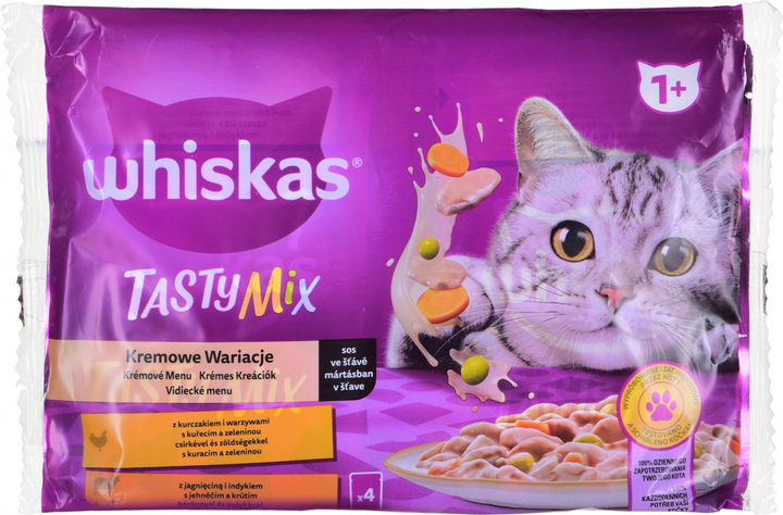 Вологий повнораційний корм для дорослих котів Whiskas вершковий традиційний суп - пакетики 4x85 г (4770608262709) - зображення 1