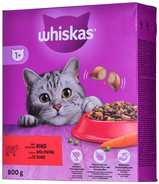 Sucha karma dla dorosłych kotów Whiskas z wołowiną 800g (5900951296536) - obraz 1