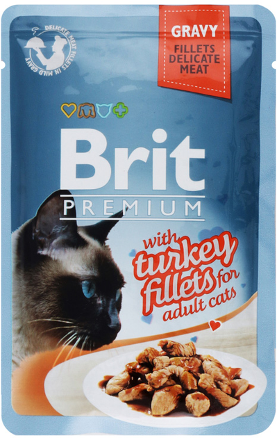 Вологий корм для дорослих котів Brit Cat Pouch gravy fillets з індичкою 85 г (8595602518531) - зображення 1