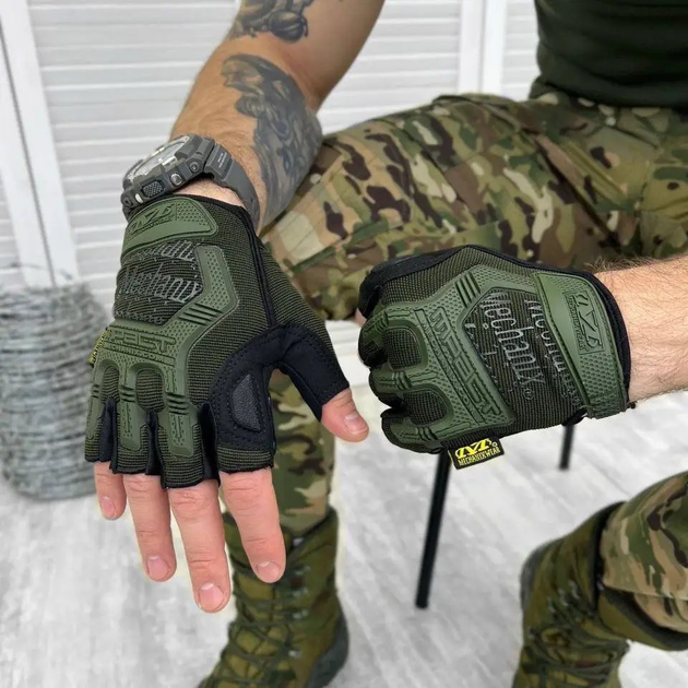 Безпалі перчатки Mechanix Logo із захисними гумовими накладками та вставками TrekDry олива - зображення 1