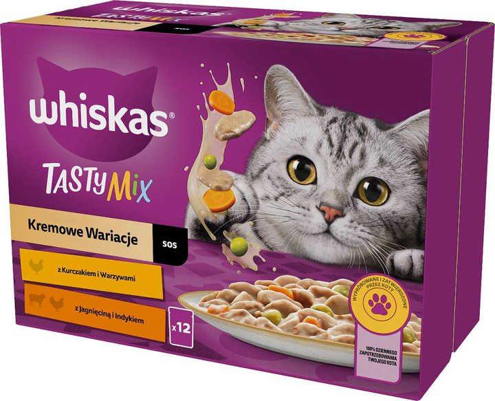 Opakowanie karmy mokrej dla kotów Whiskas mieszanka w sosie 85 g x 12 szt (4008429156212) - obraz 1