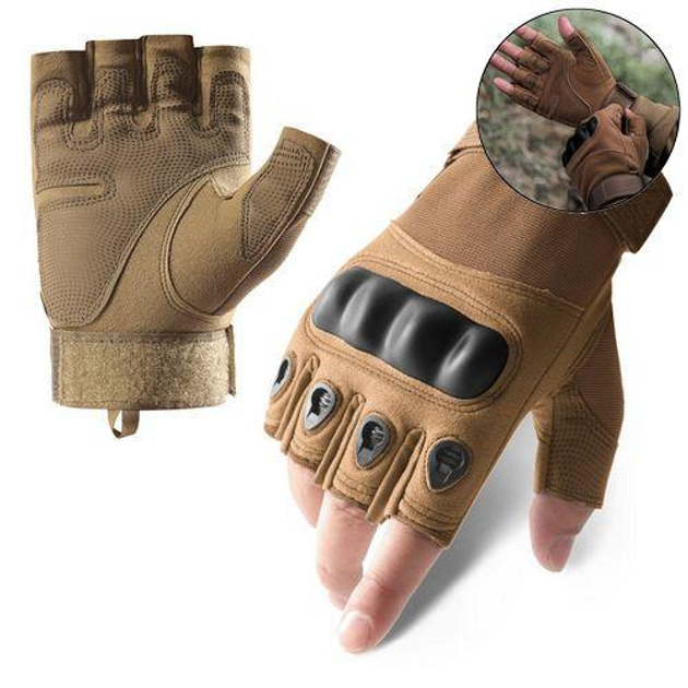 Рукавички тактичні BDA; M/8; Койот. Універсальні тактичні рукавички без пальців. Армійські рукавички - зображення 1