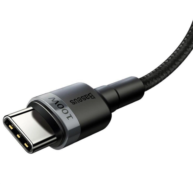 Кабель Baseus Cafule Type-C to Type-C 2м PD2.0 100Вт 5A 20В Black/Grey (CATKLF-ALG1) - зображення 2