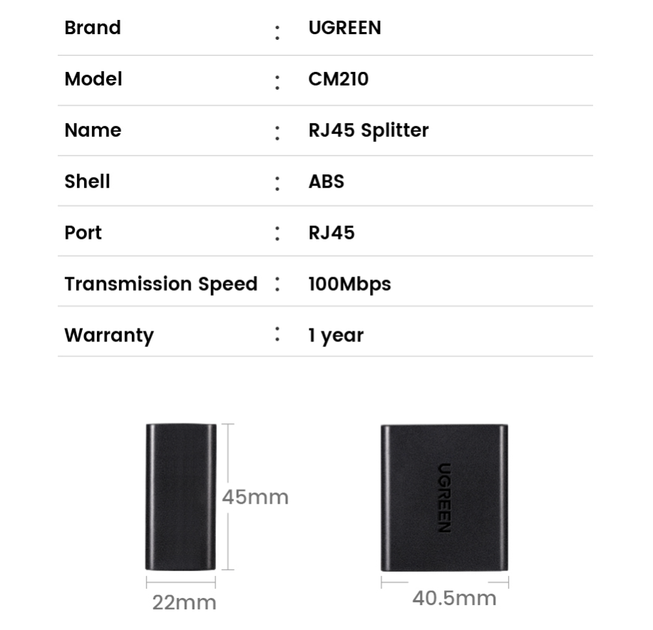 Разветвитель витой пары (сплиттер) UGREEN CM210 RJ45 - 2 шт Черный (50923) - Фото 9 Разветвитель витой пары (сплиттер) UGREEN CM210 RJ45 - 2 шт Черный (50923) - изображение 9