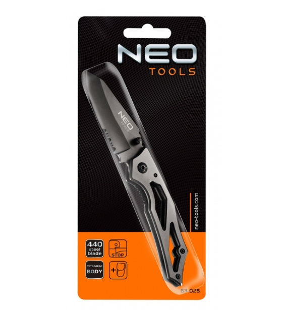 Складаний ніж з фіксатором і чохлом Neo Tools 63-025 60г Титан - зображення 2