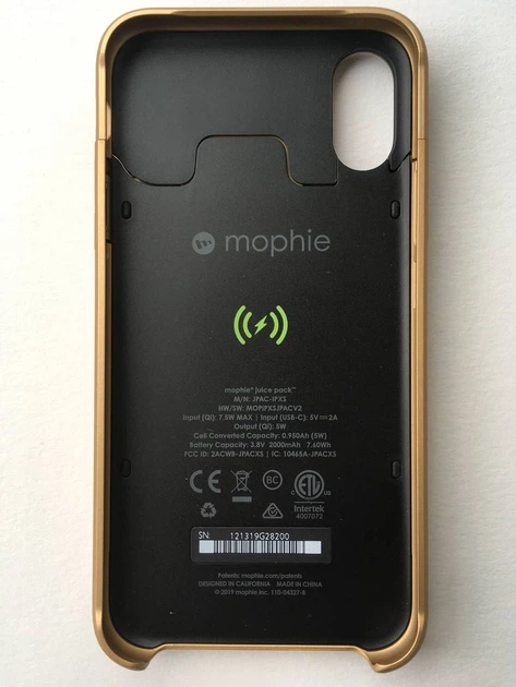 Чехол-аккумулятор с беспроводной зарядкой Mophie Juice Pack Access Power Bank 2000 mAh для Iphone X/XS Gold - Фото 5 Чехол-аккумулятор с беспроводной зарядкой Mophie Juice Pack Access Power Bank 2000 mAh для Iphone X/XS Gold - изображение 5