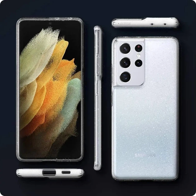 Чохол прозорий протиударний із блискітками Spigen Liquid Crystal Glitter ACS02348 для Samsung Galaxy S21 Ultra (6.9") - зображення 13