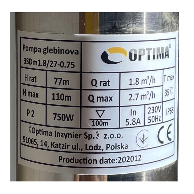 Насос скважинный с пов,уст, к песку 3″ OPTIMA 3SDm1,8/27 0,75 кВт 115м + пульт+кабель 1,5м NEW - изображение 2