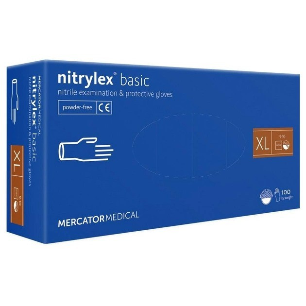 Рукавички нітрилові оглядові Mercator Medical Nitrylex BASIC blue нестерильні неприпудрені XL 100 шт - изображение 1