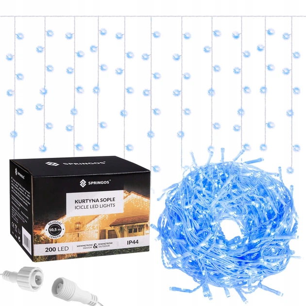 Гирлянда бахрома уличная (наружная) Springos 8 м 200 LED CL0202 Blue - Фото 1 Гирлянда бахрома уличная (наружная) Springos 8 м 200 LED CL0202 Blue - изображение 1