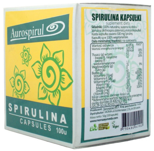 Дієтична добавка Aurospirul Спіруліна 100 капсул для очищення та зниження кислотності (730490941902) - зображення 1