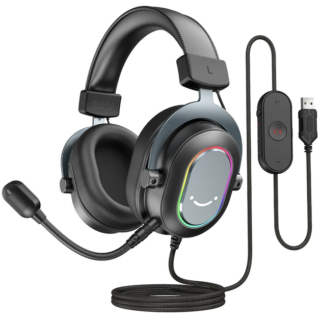 Накладные геймерские наушники Fifine H6 со съемным микрофоном и RGB ...