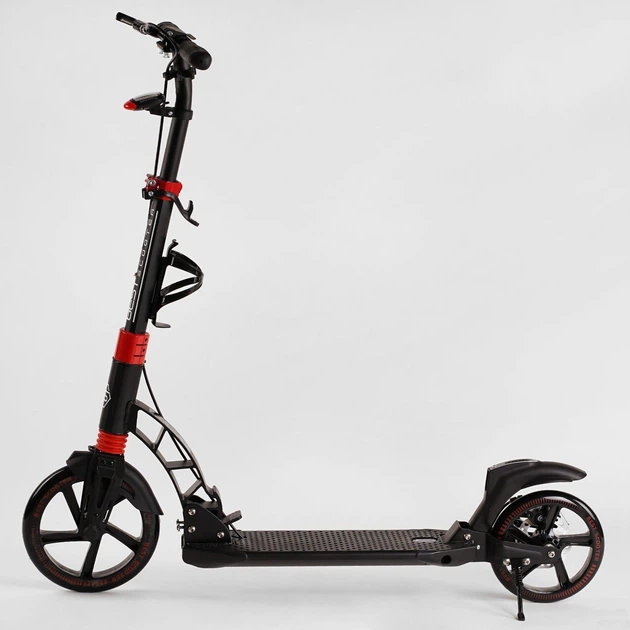 Самокат двоколісний "Best Scooter" D-64585 гумовий килимок, ФАРА, переднє колесо PU 230мм, заднє колесо 200мм, 2 амортизатори, дискове гальмо - зображення 3