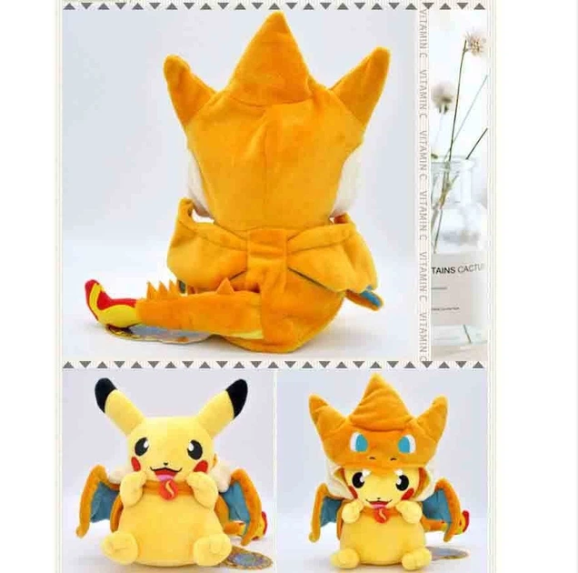 Мягкая игрушка плюшевая Tomy Pokemon Пикачу 21 см с улыбкой в костюме дракона Чаризард Покемон - изображение 2
