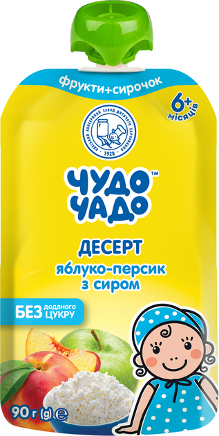 Упаковка пюре Чудо-Чадо Десерт Яблуко-Персик із сиром без цукру з 6 ...