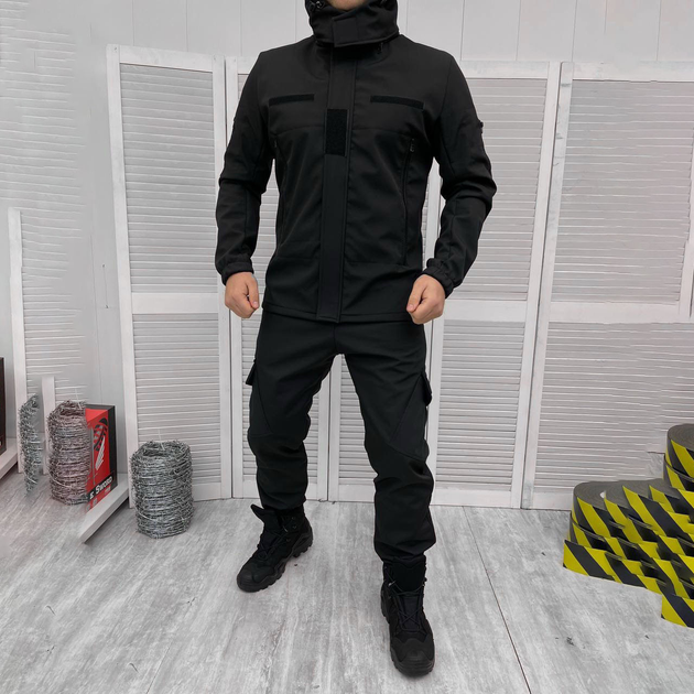 Чоловічий зимовий Костюм SoftShell з підкладкою Omni-Heat / Утеплений комплект Куртка + Штани чорний розмір XL - зображення 1