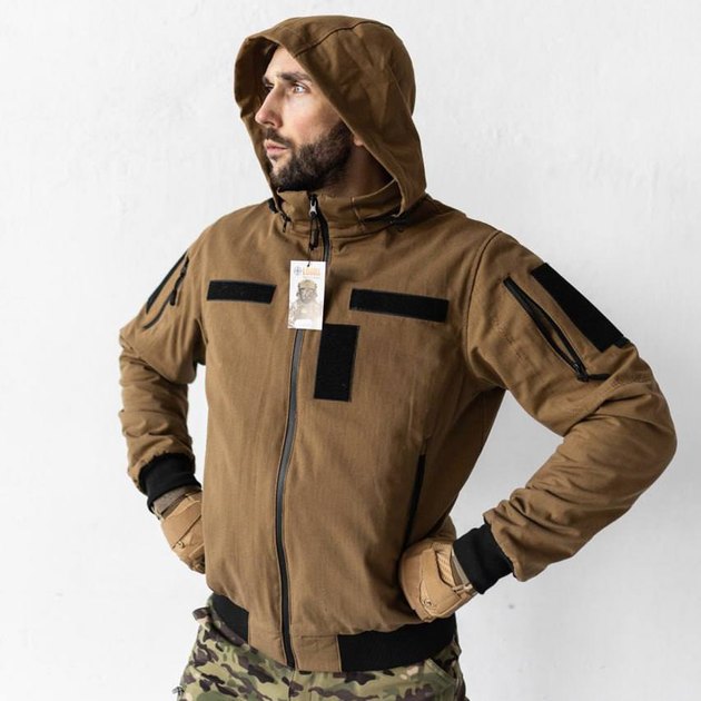 Чоловічий Демісезонний Бомбер Ріп-стоп з капюшоном / Куртка з підкладкою лаке койот розмір 4XL - зображення 2