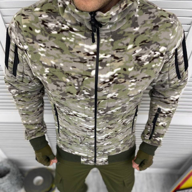 Чоловіча флісова Куртка з капюшном та липучками під шеврони мультикам розмір L - зображення 1