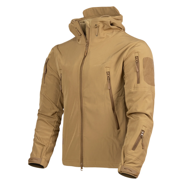 Чоловіча демісезонна Куртка з капюшоном Softshell Shark Skin 01 на флісі до -10°C койот розмір XL - зображення 1