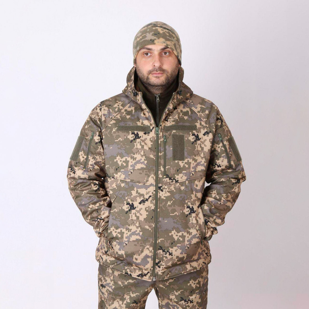 Чоловіча демісезонна Куртка Softshell з капюшоном / Водонепроникний Бушлат на флісі піксель розмір 54 - зображення 1