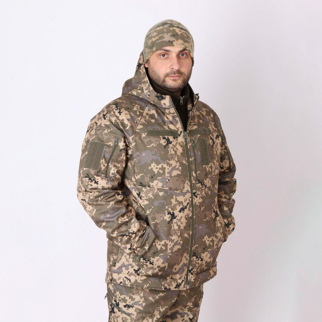 Мужская демисезонная Куртка Softshell с капюшоном / Водонепроницаемый Бушлат на флисе пиксель размер 48 - изображение 2
