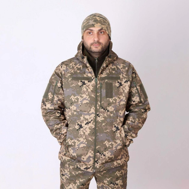 Мужская демисезонная Куртка Softshell с капюшоном / Водонепроницаемый Бушлат на флисе пиксель размер 50 - изображение 1