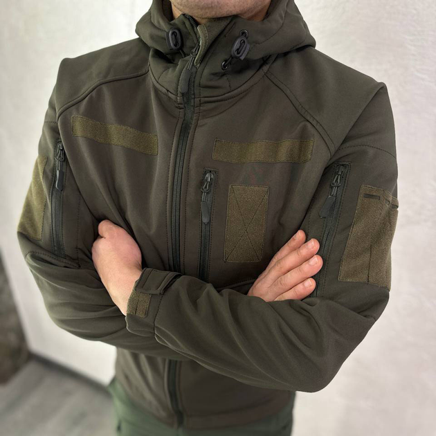 Мужская водонепроницаемая куртка Softshell с капюшоном и липучками под шевроны олива размер XL - изображение 1