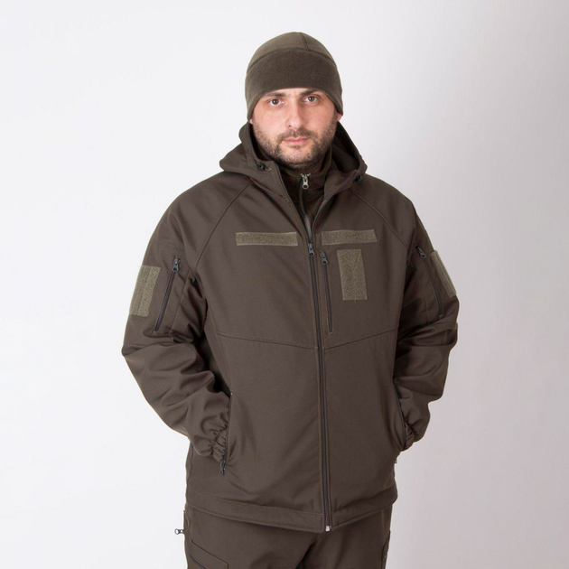 Мужская демисезонная Куртка Softshell с капюшоном / Водонепроницаемый Бушлат на флисе олива размер 50 - изображение 1