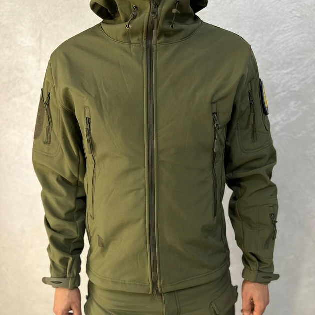Чоловіча водонепроникна Куртка Softshell з капюшоном та вентиляційними блискавками олива розмір 3XL - зображення 2