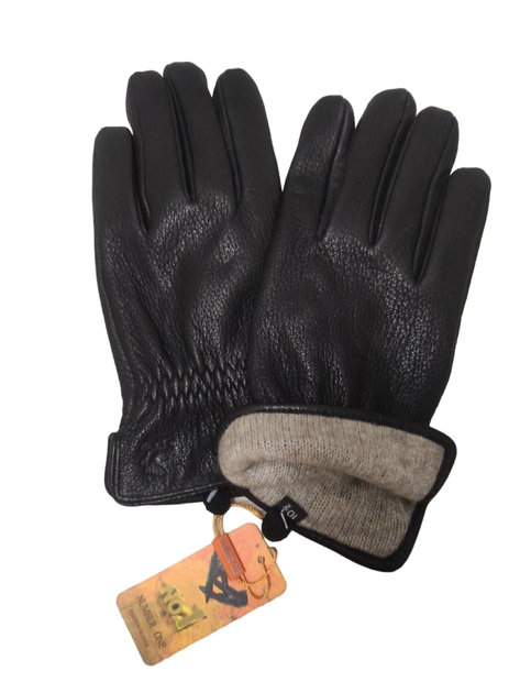 Шкіряні чоловічі рукавиці з вовняною підкладкою чорні розмір XL - зображення 1