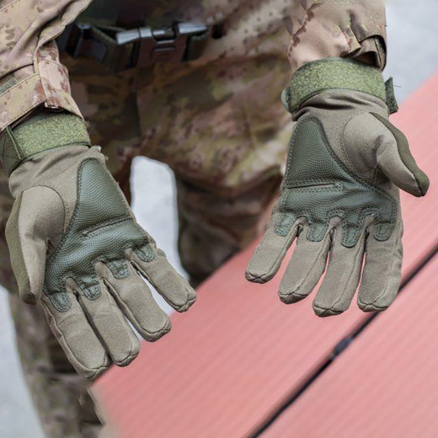 Зимние утепленные перчатки с косточками и сенсорными накладками олива размер 2XL - изображение 2