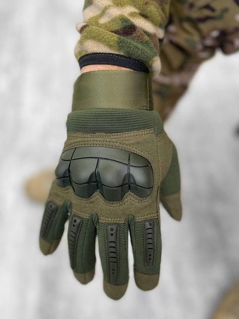 Зимние сенсорные перчатки на флисе с защитными накладками олива размер XXL - изображение 2