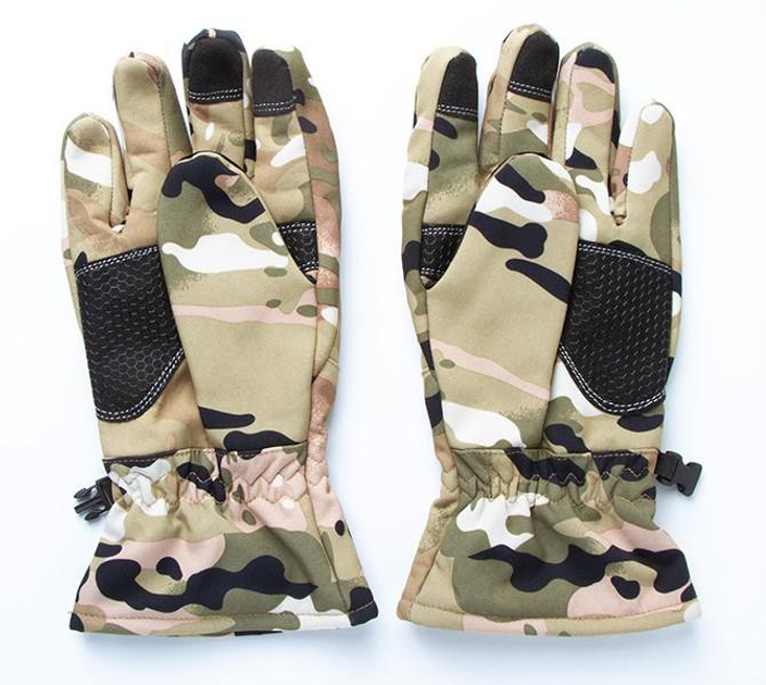Плотные перчатки SoftShell на флисе с прорезиненными накладками на ладони и фастексами мультикам размер XL - изображение 2