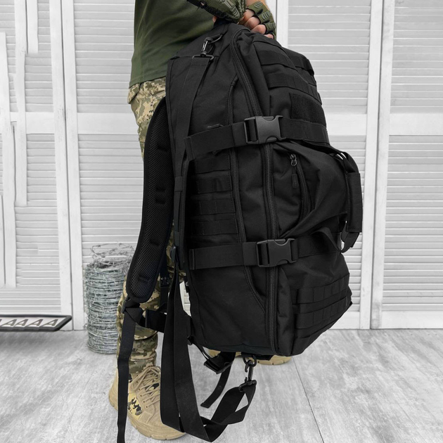 Прочная Сумка - Рюкзак для транспортировки вещей 65л / Водонепроницаемый Баул с системой Molle черный 62х34 см - изображение 2