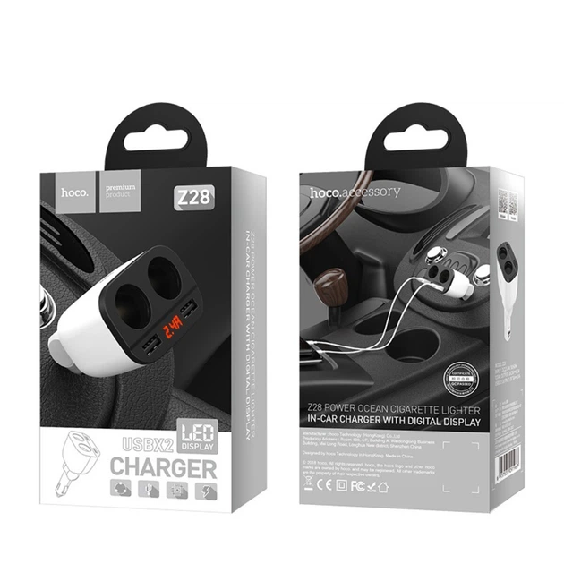АЗП Hoco Z28 Power Ocean 2LighterPlug 160W /2USB/3,1A/LCD White - Фото 6 АЗП Hoco Z28 Power Ocean 2LighterPlug 160W /2USB/3,1A/LCD White - зображення 6