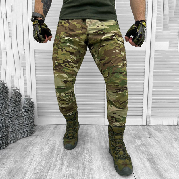 Чоловічі міцні Штани із накладними кишенями та манжетами / Щільні Брюки ріп-стоп мультикам розмір L - зображення 1