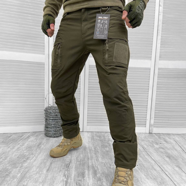 Зимние мужские Брюки Mil-Tec Softshell Assault на флисе / Теплые водонепроницаемые Брюки олива размер M - изображение 1