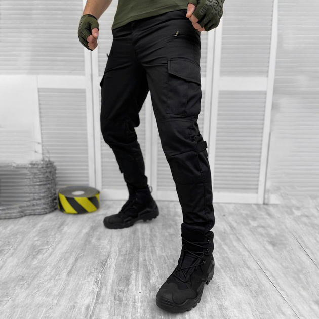 Мужские водонепроницаемые Брюки с накладными карманами / Крепкие Брюки рип-стоп черные размер XXL - изображение 1