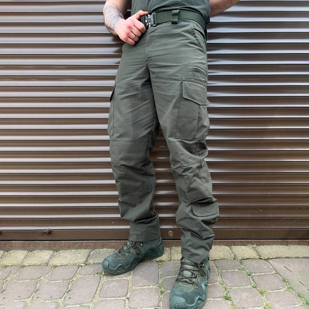 Чоловічі міцні Штани із накладними кишенями / Щільні Брюки ріп-стоп олива розмір S - зображення 1