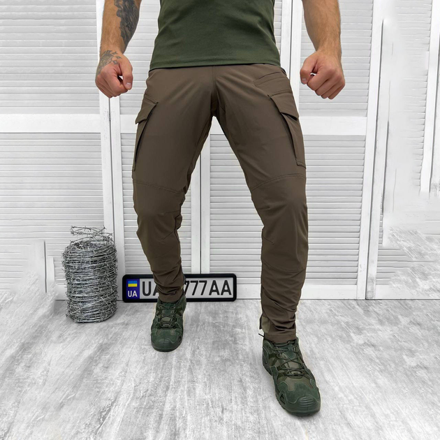Мужские крепкие Брюки с накладными карманами и манжетами / Плотные эластичные Брюки Capture олива размер XL - изображение 1
