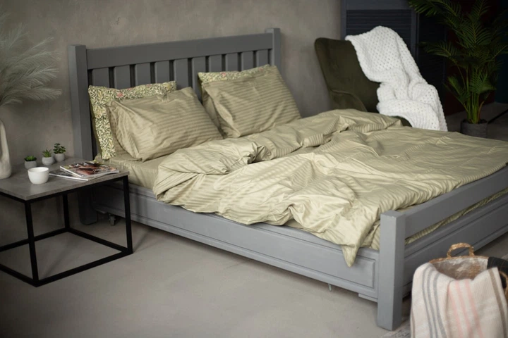 Комплект постельного белья Satin Stripe Olive 100% хлопок 220х180 см 70х50 см - Фото 3 Комплект постельного белья Satin Stripe Olive 100% хлопок 220х180 см 70х50 см - изображение 3