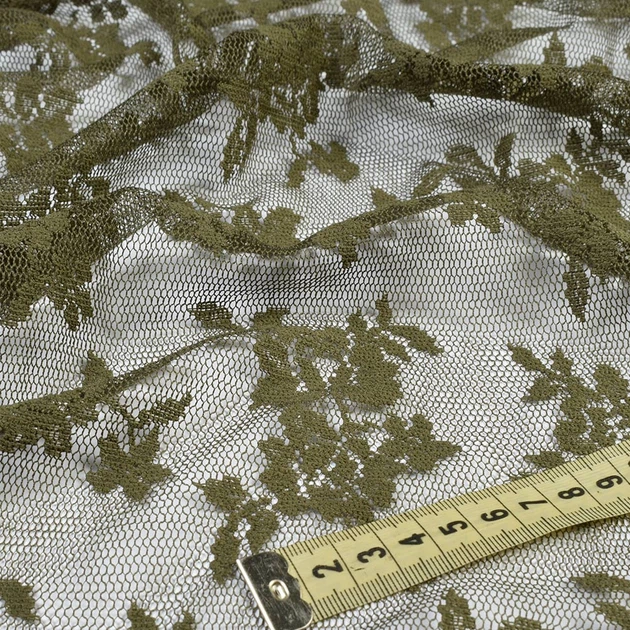 Кружевное полотно стрейч мелкие розочки оливковое темное, ш.145 (11106.061) - Фото 2 Кружевное полотно стрейч мелкие розочки оливковое темное, ш.145 (11106.061) - изображение 2