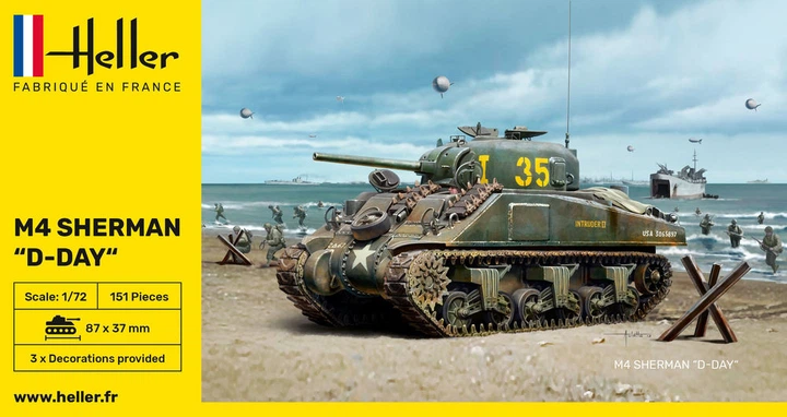 Сборная модель 1/72 танка Шерман M4 Sherman D-Day Heller 79892 - изображение 4
