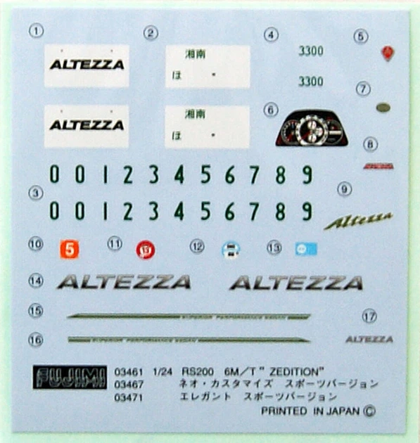 Сборная модель 1/24 автомобиль Toyota Altezza RS200 Z-Edition