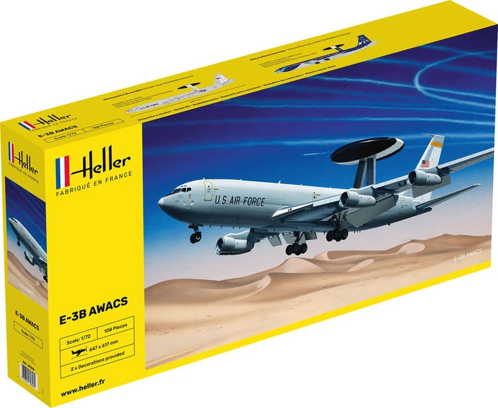 Сборная модель 1/72 самолет с радиолокационной антенной E-3B Awacs Boeing Heller 80308 - изображение 2