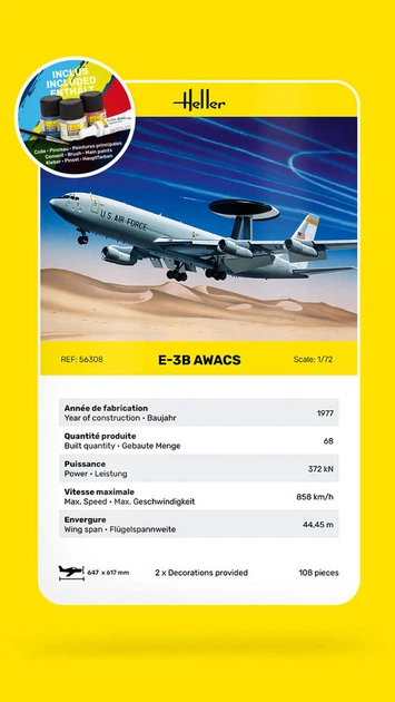 Сборная модель 1/72 самолет E-3B AWACS Стартовый набор Heller 56308 - изображение 5
