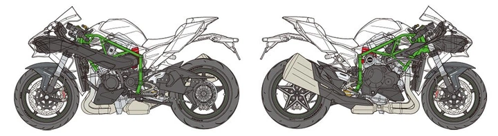 Сборная модель 1/12 мотоцикла Kawasaki Ninja H2 Carbon Tamiya 14136 - Фото 5 Сборная модель 1/12 мотоцикла Kawasaki Ninja H2 Carbon Tamiya 14136 - изображение 5