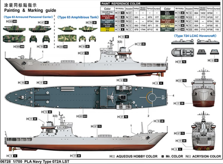 Збірна модель 1/700 військовий корабель PLA Navy Type 072A LST Trumpeter 06728 - зображення 2
