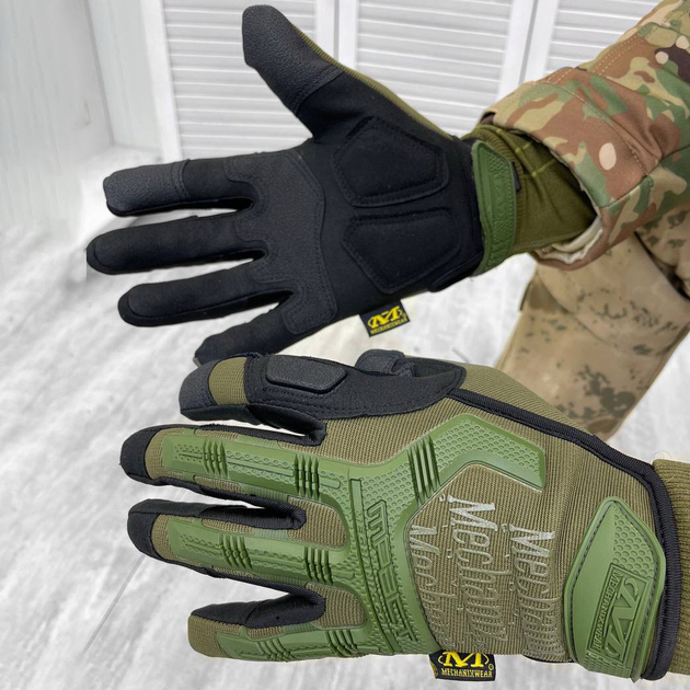 Плотные Перчатки Mechanix M-pact с усиленными накладками и антискользящим покрытием олива размер M - изображение 1