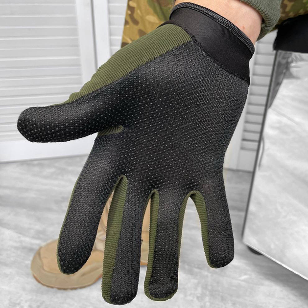 Плотные защитные перчатки с антискользящими вставками на ладонях олива размер XL - изображение 2